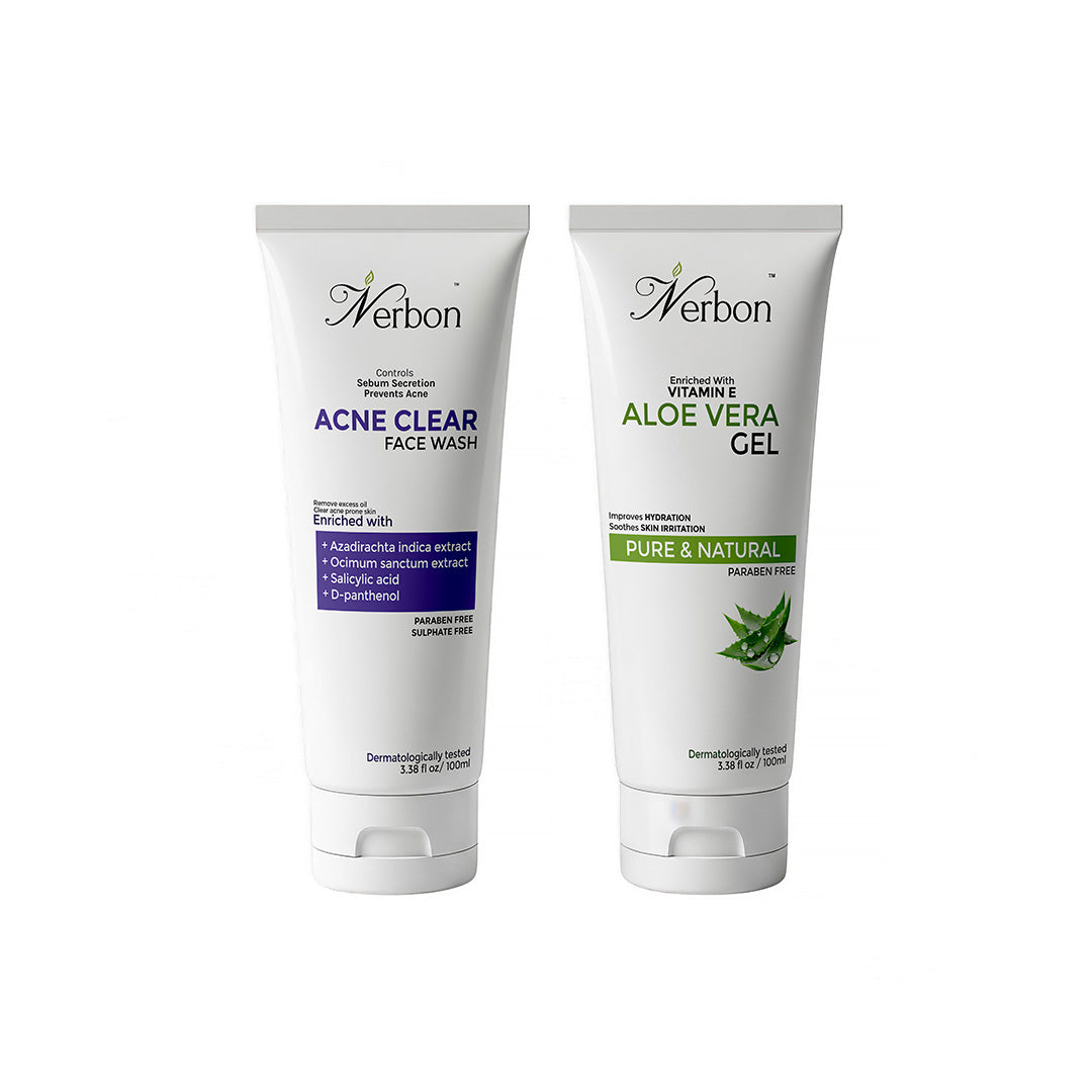 Nerbon Acne Clear Face Wash and Aloe Vera Gel Combo