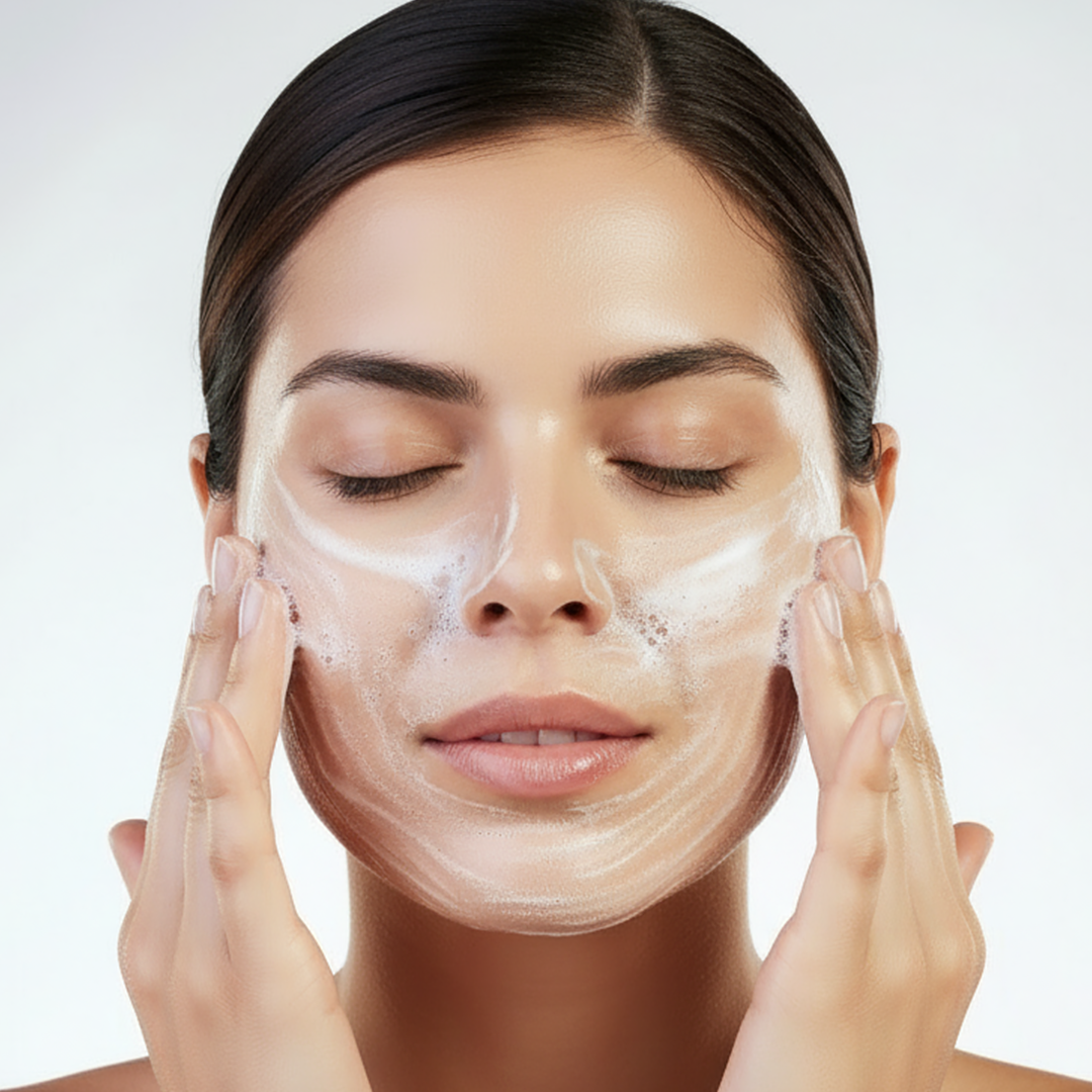 Clean face with face wash